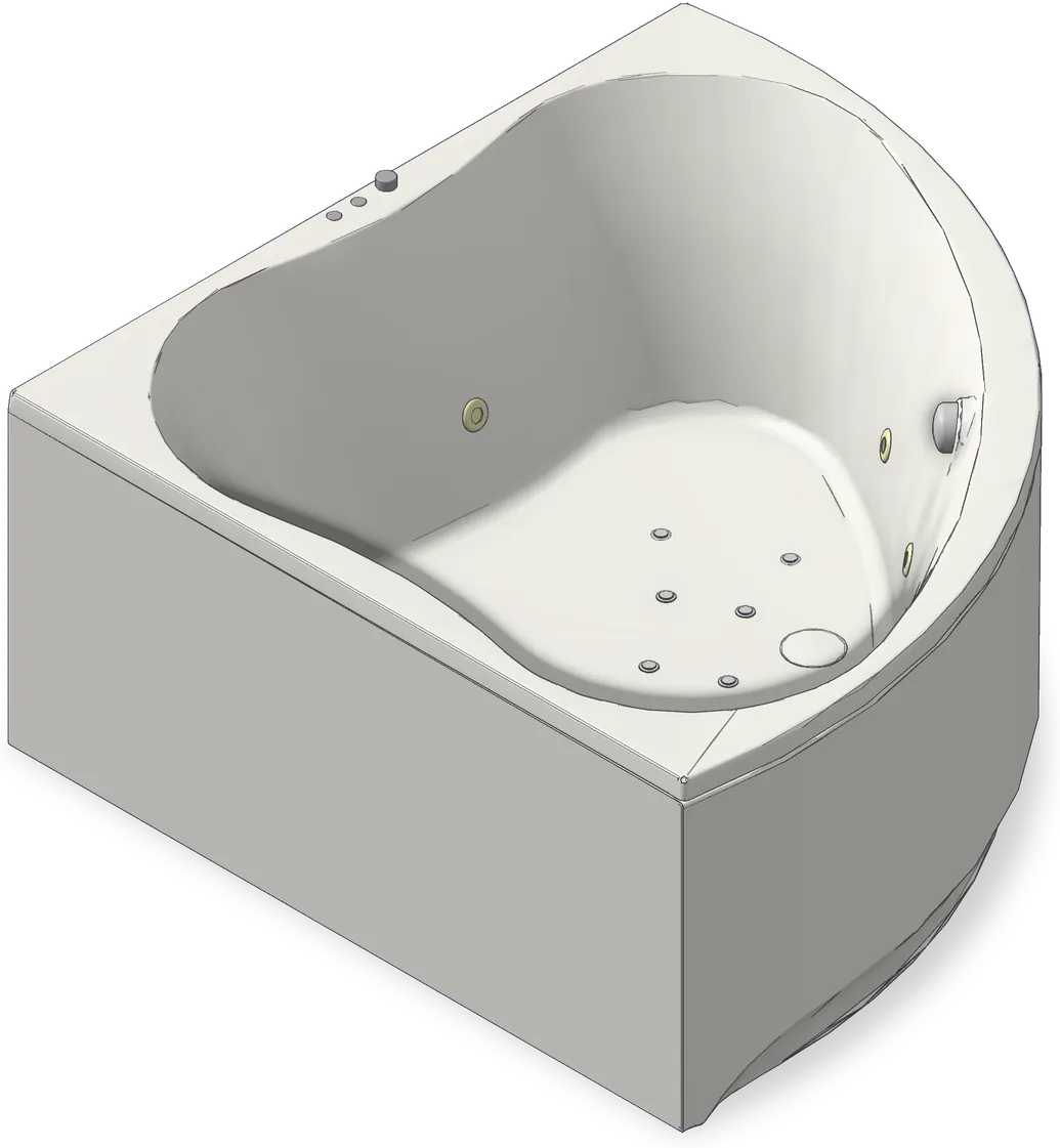 Corner bathtub 3D model, 53⅛″ × 53⅛″ × 24⅛″