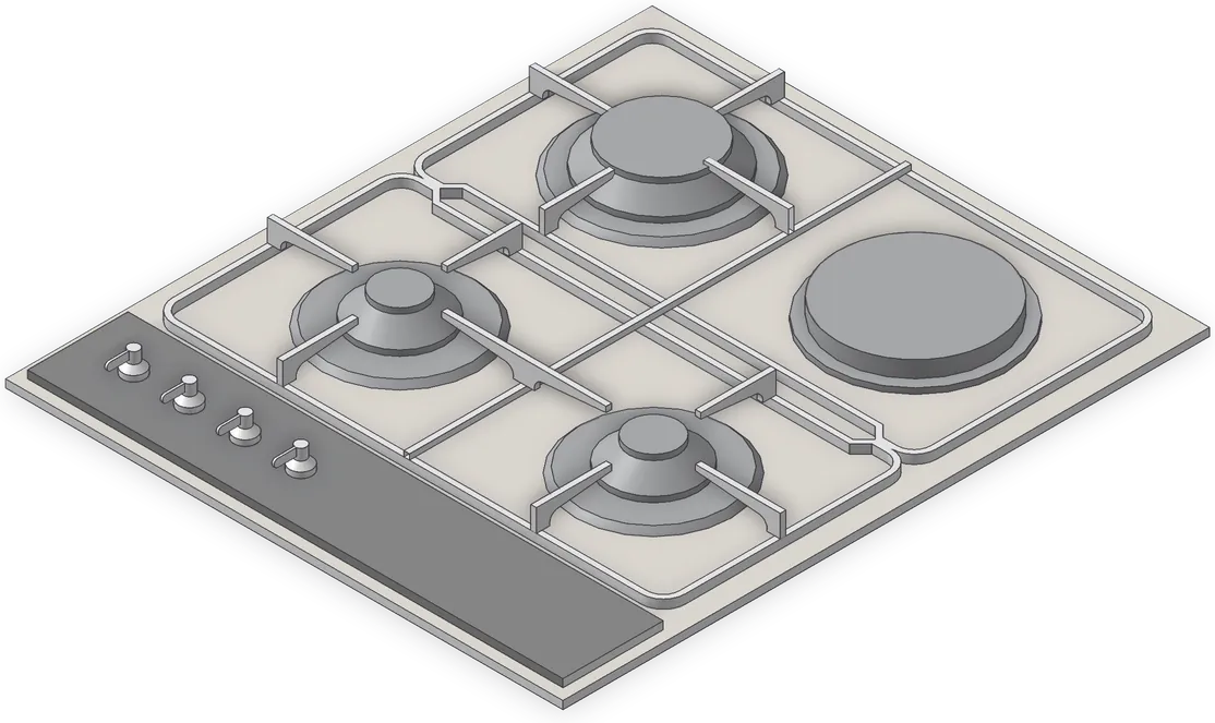Countertop cooktop 3D model, 19⅝″ × 22⅞″ × 1⅝″