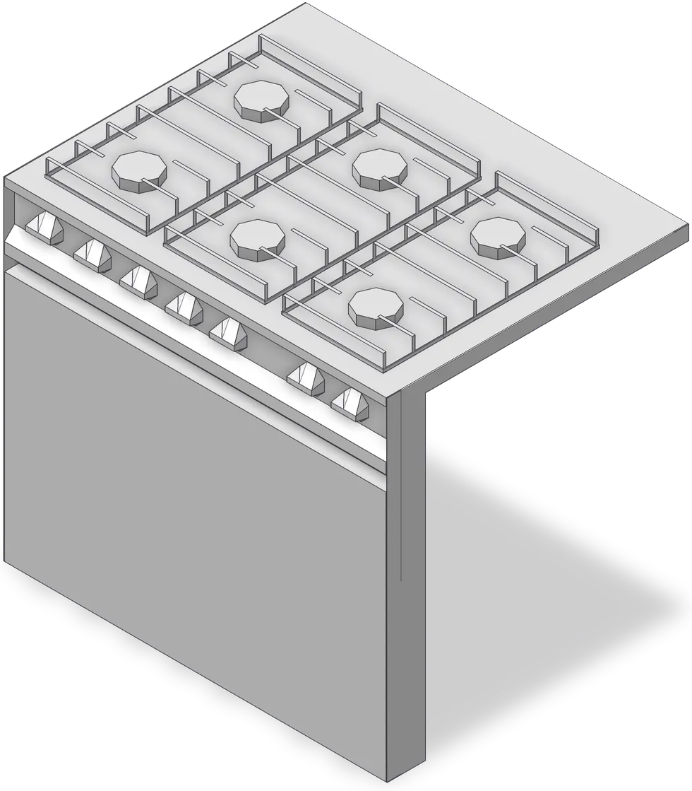 Gas range 3D model, 31½″ × 25⅜″ × 28¾″