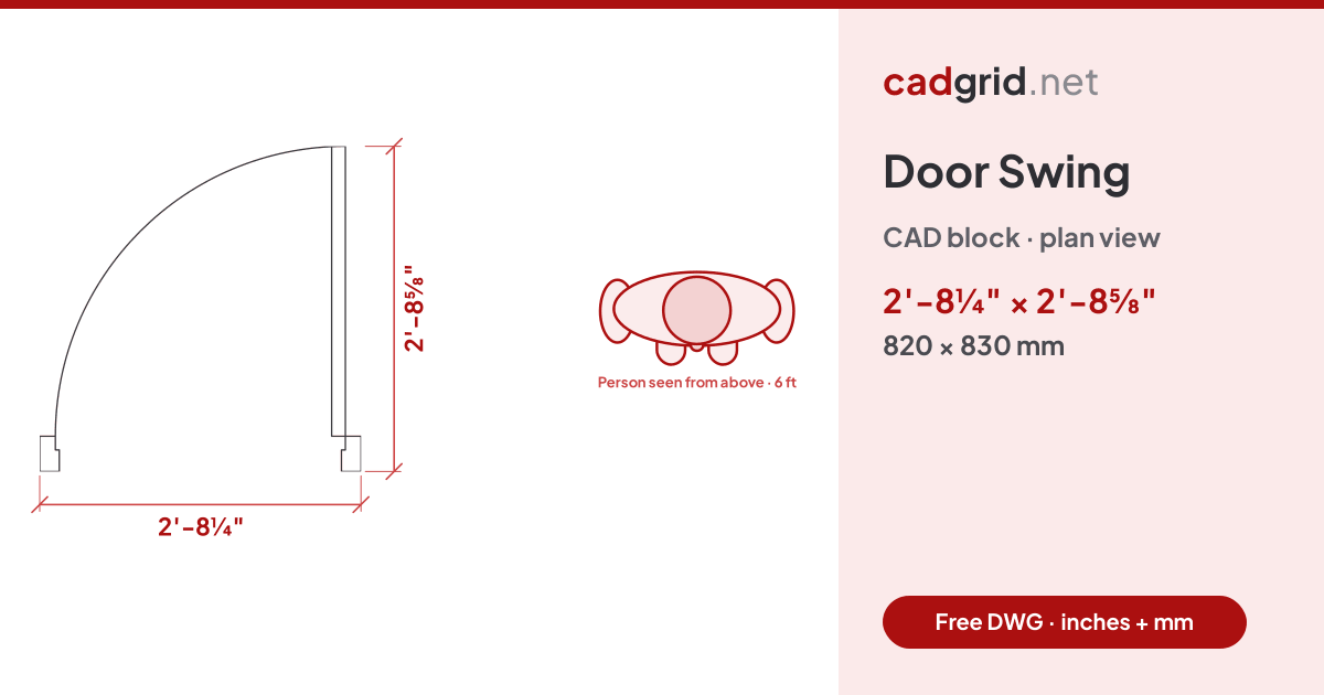 Dynamic Section View Door Swing CAD Block, Plan View – Free DWG, 32″ × 33″